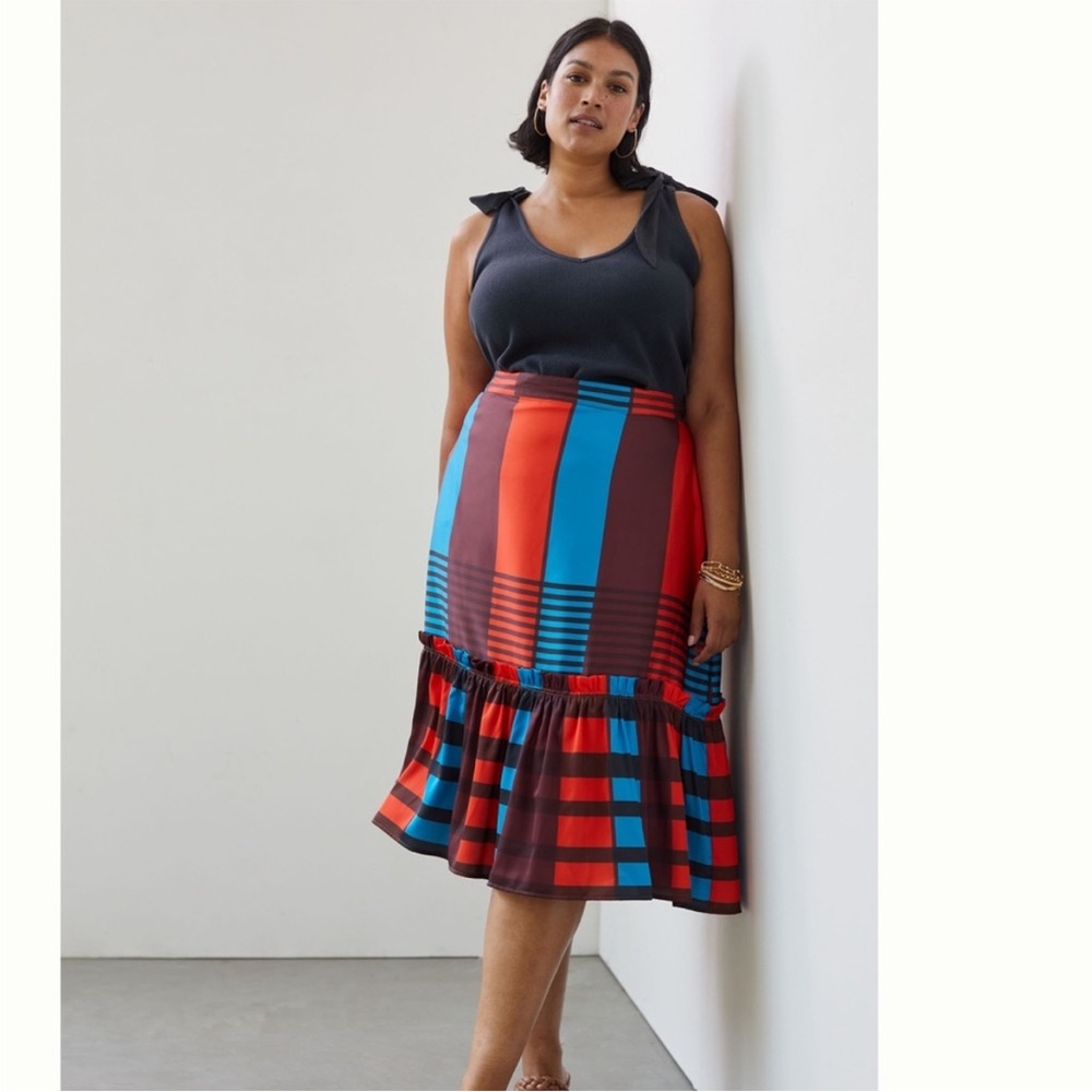 Anthropologie Eva Franco Flounced Midi skirt striped long tiered flutter a line